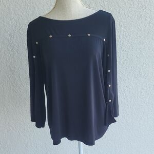 Cable & Gauge Black Long Sleeve Top with Button Accents